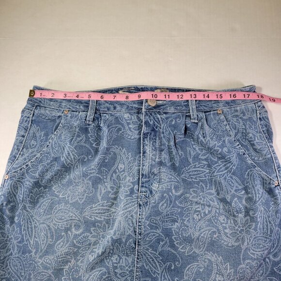 Seven7 Womens Delancey Blue Floral Cotton Blend Paisley Denim Skirt Size 14 - Picture 7 of 8